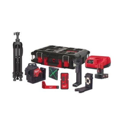 KIT LASER 3 LIGNES VERTES 12V + BATTERIE + CHARGEUR 3X360°