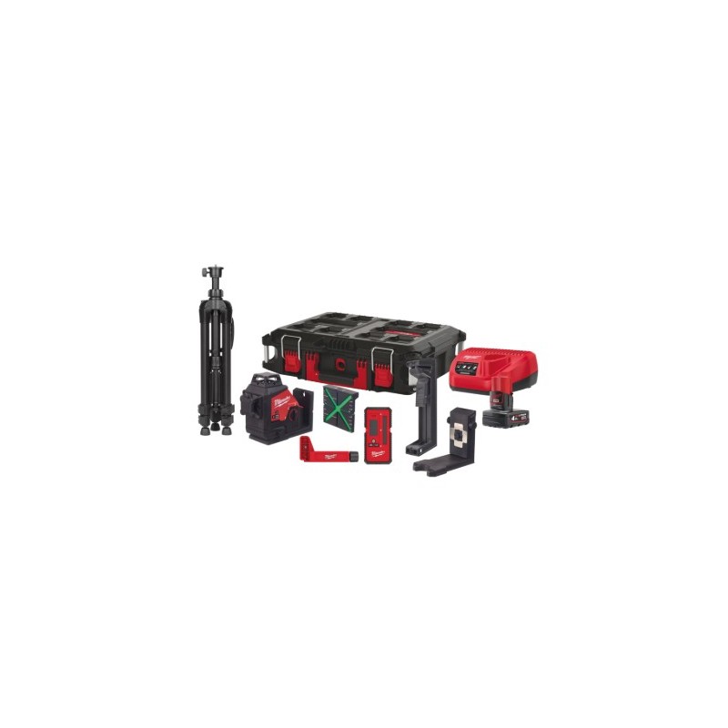 KIT LASER 3 LIGNES VERTES 12V + BATTERIE + CHARGEUR 3X360°