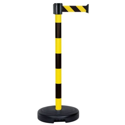 POTEAU PVC JAUNE/NOIR 9KG AVEC SANGLE ENROULEUR 5M