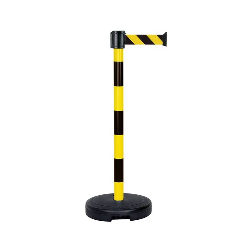 POTEAU PVC JAUNE/NOIR 9KG AVEC SANGLE ENROULEUR 5M